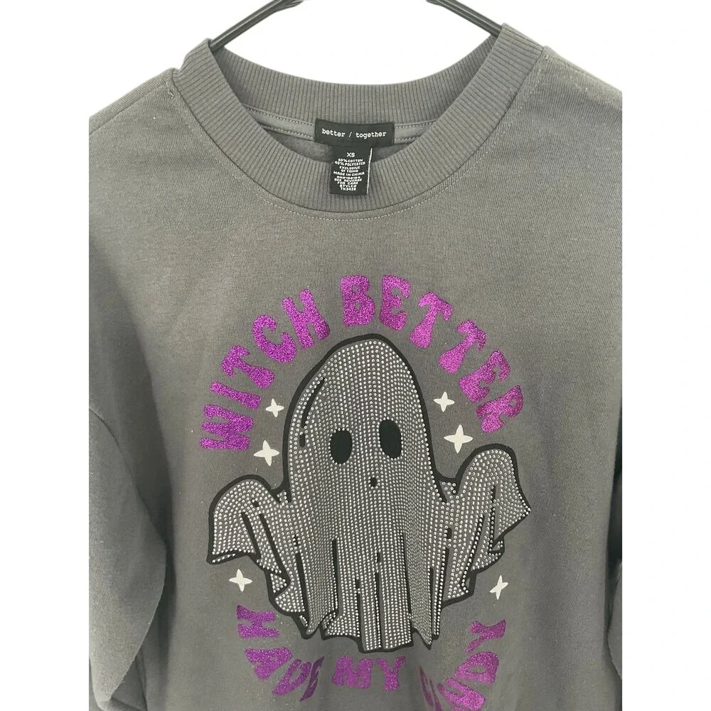 Halloween Ghost Rhinestone Sweatshirt Witch Better Have My Candy XS‎ #1144